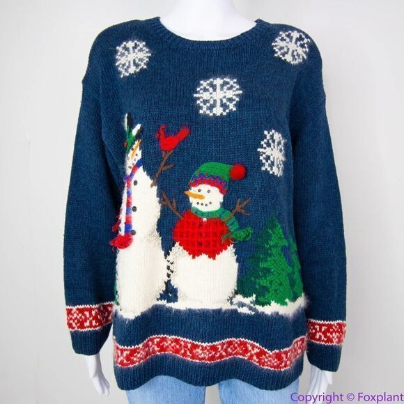 Vintage Croft & Barrow Christmas sweater with‎ 3D snowman cardinal, L - Picture 1 of 16